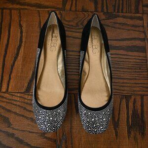 BCBG Rhinestone Flats – Black with Silver Detail – Size 9M